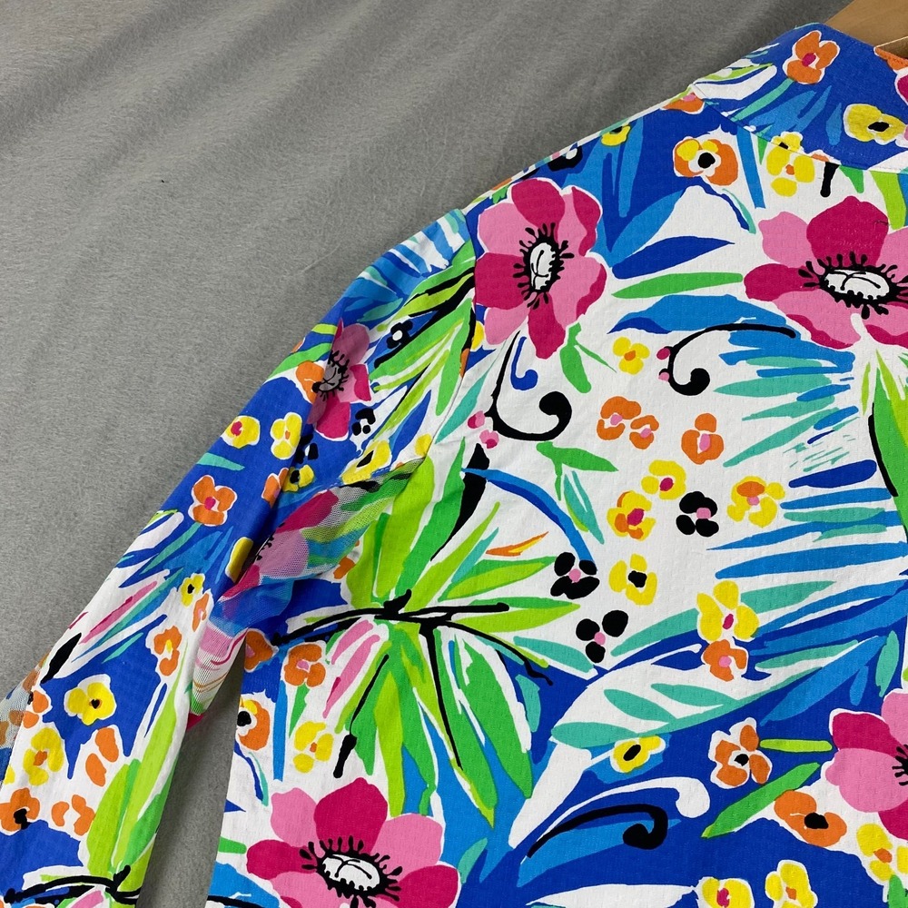 IBKUL Womens pullover XL Long Sleeve Top Shirt Mock Neck 1/4 zip Floral Flowers - Picture 9 of 14
